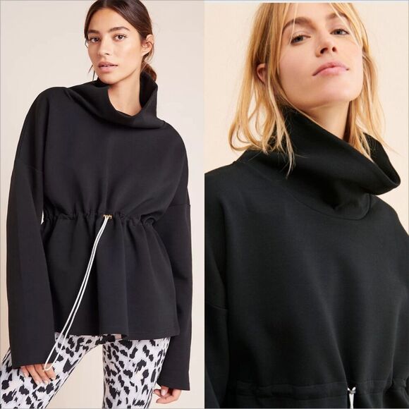 Varley Barton Sweater Size Small Cinch Waist Funnel Neck Black - Picture 2 of 8